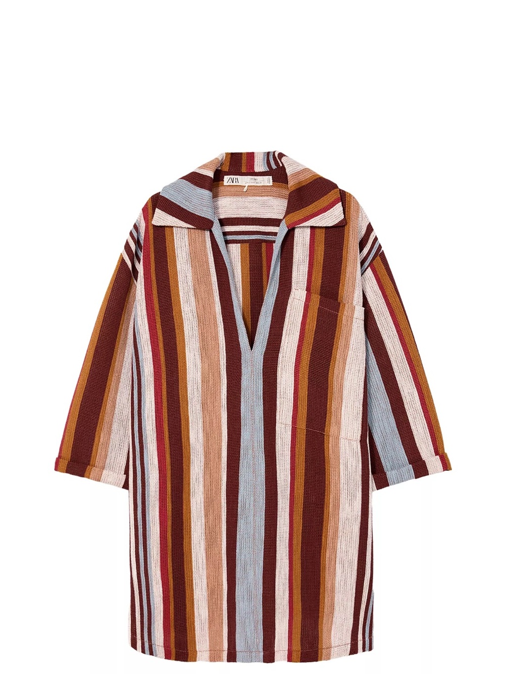 Zara lim ed Striped Tunic Shirt  in Rust, Burgundy & Light Blue NWT!